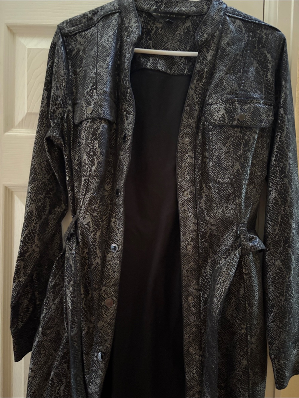 Snake-Print Button-Front Women's White House Black Market Jacket Coat - Black